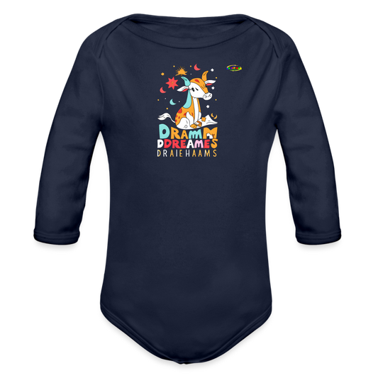 Cute Sweet Dreams Baby Deer Logo Organic Long Sleeve Baby Bodysuit-MyBrightSideClothing - dark navy