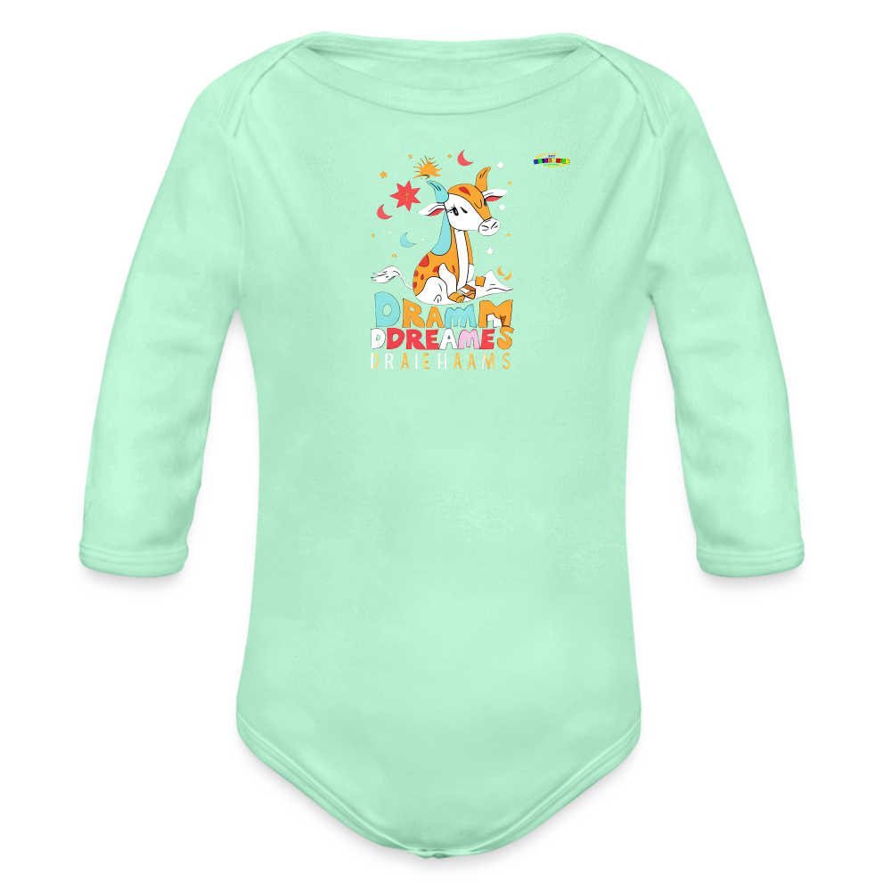 Cute Sweet Dreams Baby Deer Logo Organic Long Sleeve Baby Bodysuit-MyBrightSideClothing - light mint