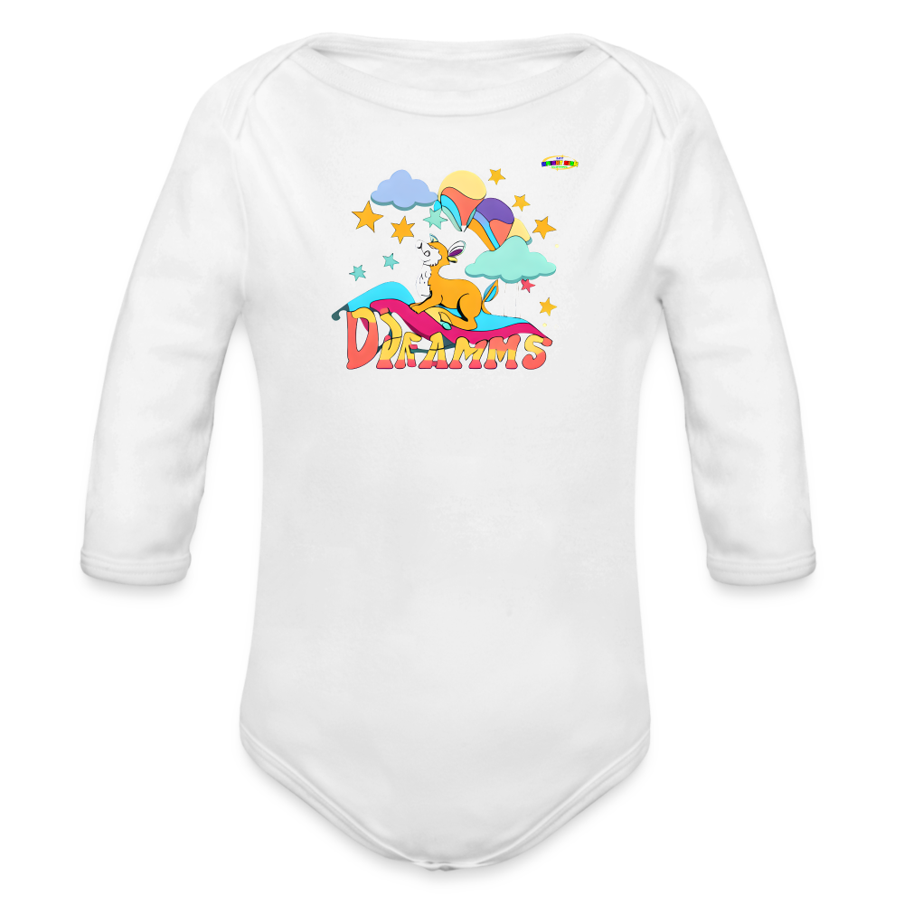 Cute Sweet Dreams Deer Logo Organic Long Sleeve Baby Bodysuit-MyBrightSideClothing - white