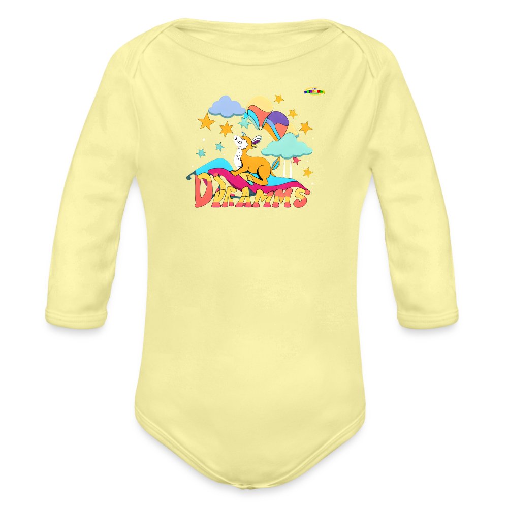 Cute Sweet Dreams Deer Logo Organic Long Sleeve Baby Bodysuit-MyBrightSideClothing - washed yellow