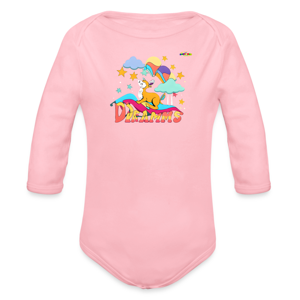 Cute Sweet Dreams Deer Logo Organic Long Sleeve Baby Bodysuit-MyBrightSideClothing - light pink