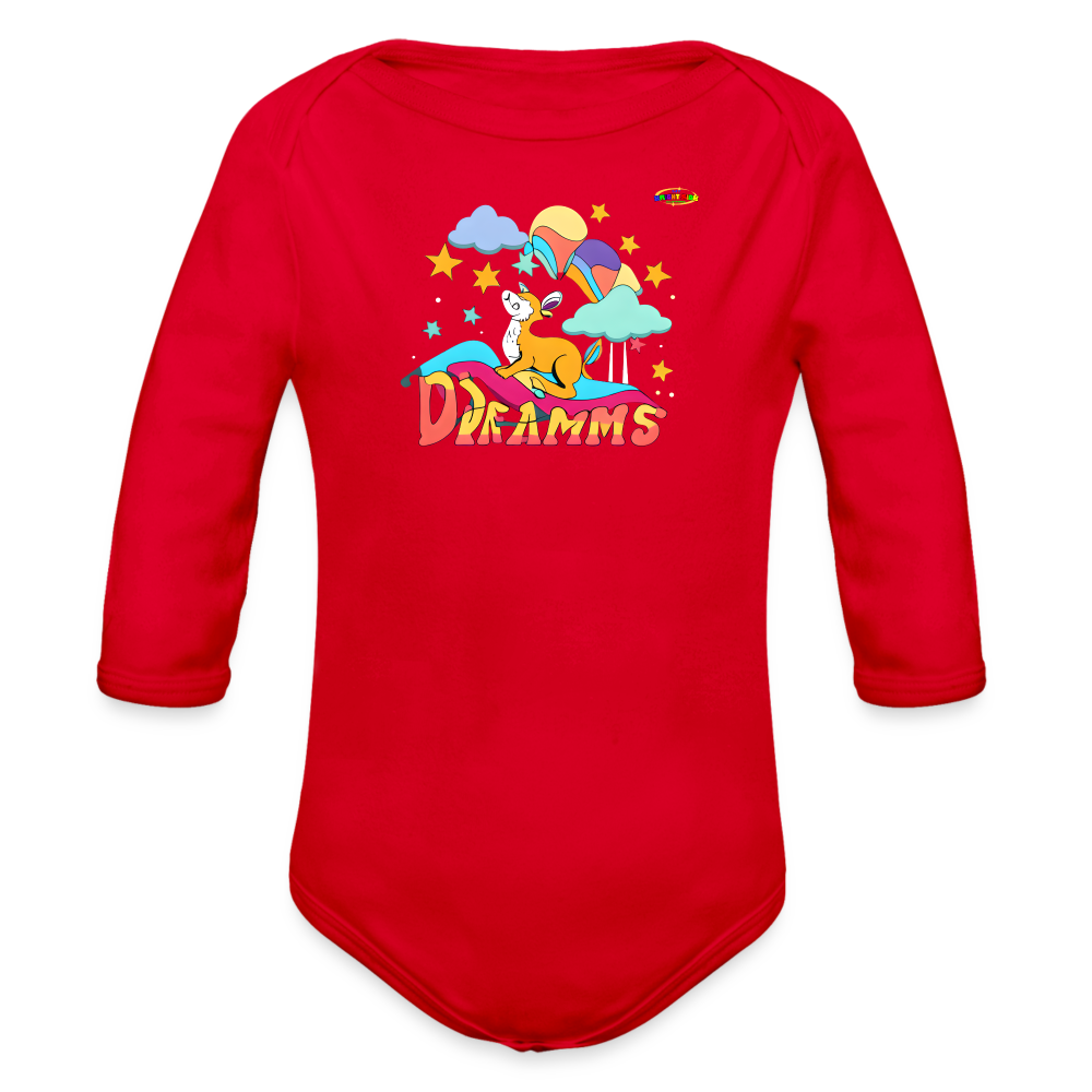 Cute Sweet Dreams Deer Logo Organic Long Sleeve Baby Bodysuit-MyBrightSideClothing - red