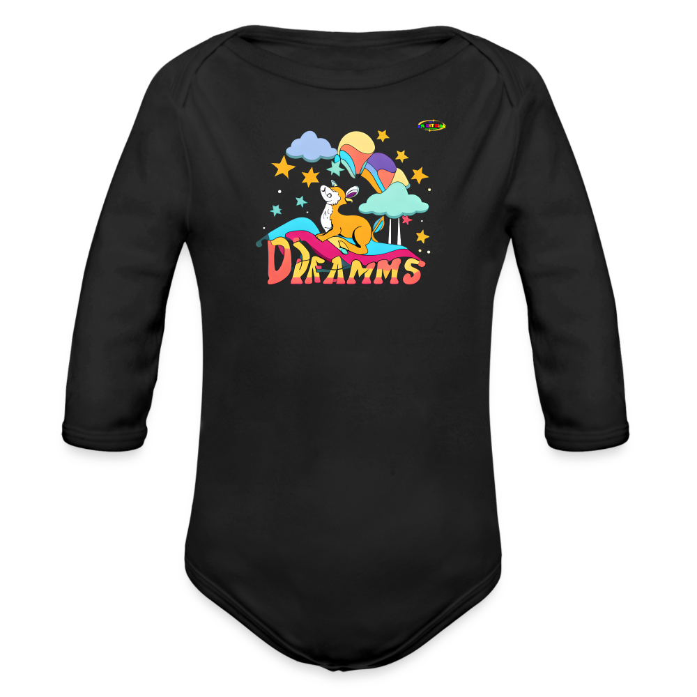 Cute Sweet Dreams Deer Logo Organic Long Sleeve Baby Bodysuit-MyBrightSideClothing - black