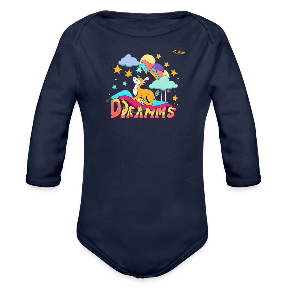 Cute Sweet Dreams Deer Logo Organic Long Sleeve Baby Bodysuit-MyBrightSideClothing - dark navy