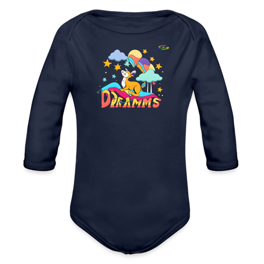 Cute Sweet Dreams Deer Logo Organic Long Sleeve Baby Bodysuit-MyBrightSideClothing - dark navy