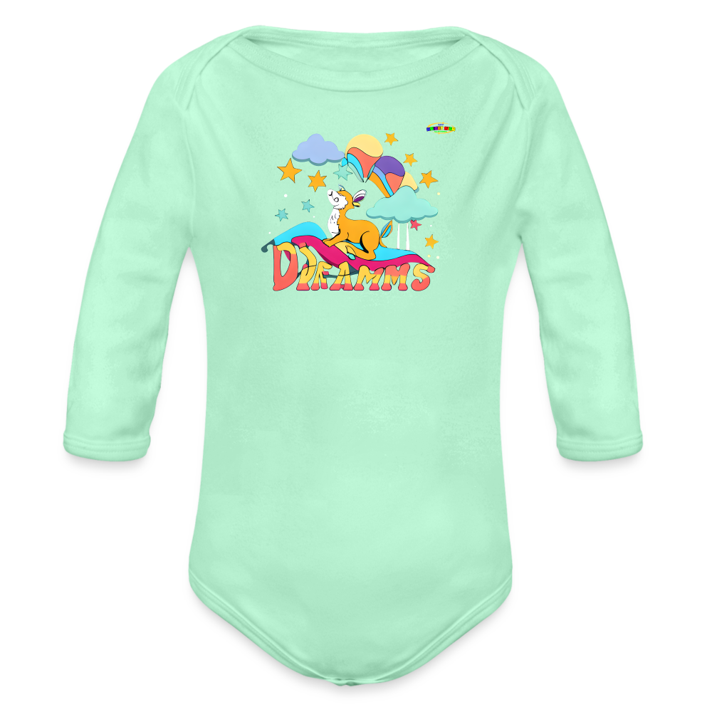 Cute Sweet Dreams Deer Logo Organic Long Sleeve Baby Bodysuit-MyBrightSideClothing - light mint