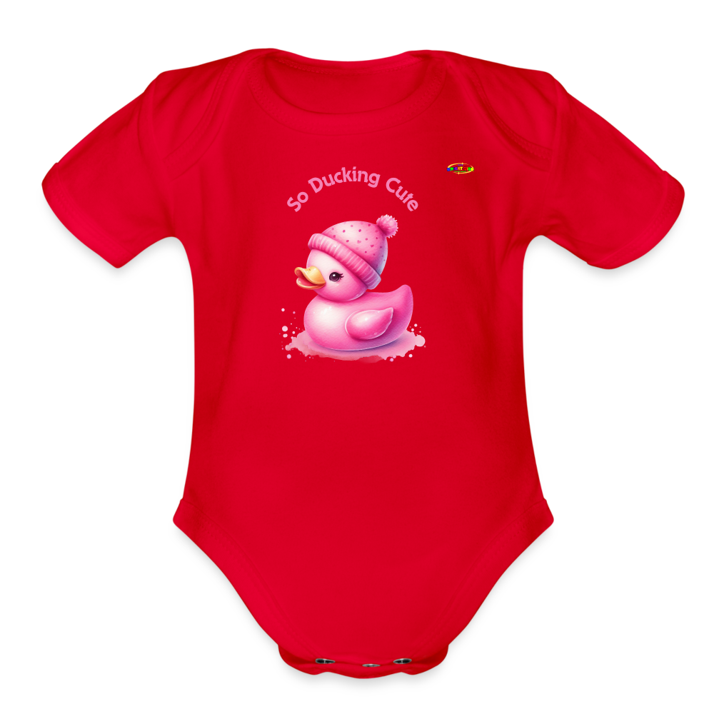 So Ducking Cute Pink Ducky Organic Short Sleeve Baby Bodysuit- -MyBrightSideClothing - red