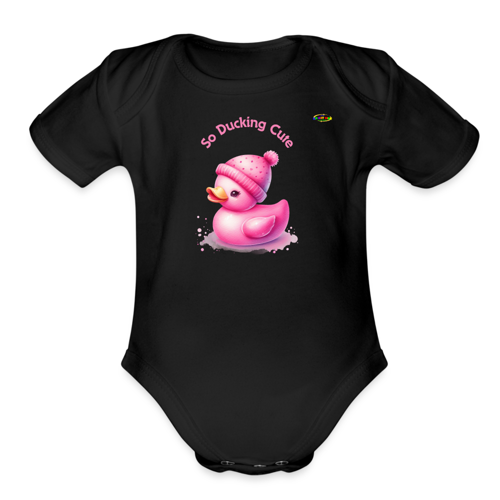 So Ducking Cute Pink Ducky Organic Short Sleeve Baby Bodysuit- -MyBrightSideClothing - black