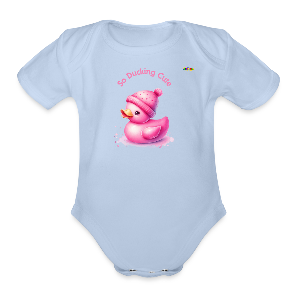 So Ducking Cute Pink Ducky Organic Short Sleeve Baby Bodysuit- -MyBrightSideClothing - sky