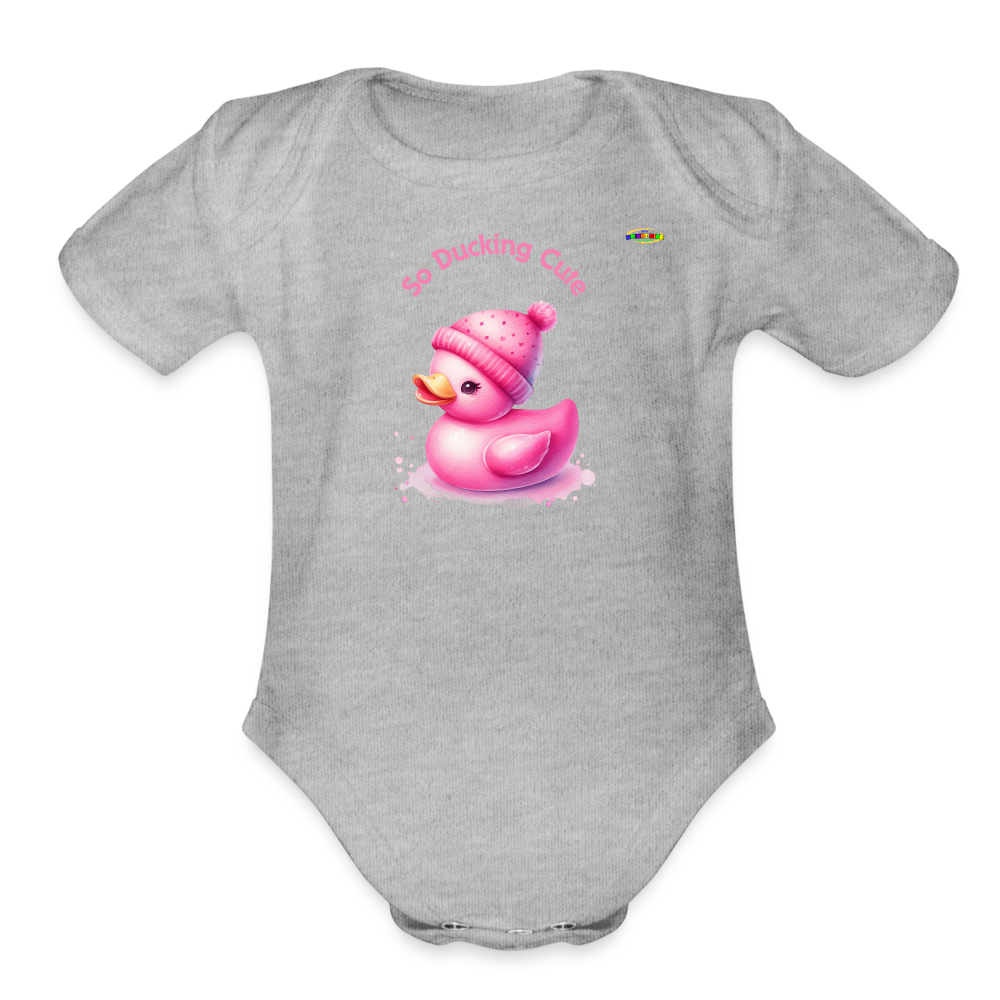 So Ducking Cute Pink Ducky Organic Short Sleeve Baby Bodysuit- -MyBrightSideClothing - heather grey