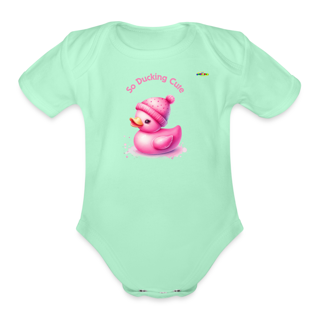 So Ducking Cute Pink Ducky Organic Short Sleeve Baby Bodysuit- -MyBrightSideClothing - light mint