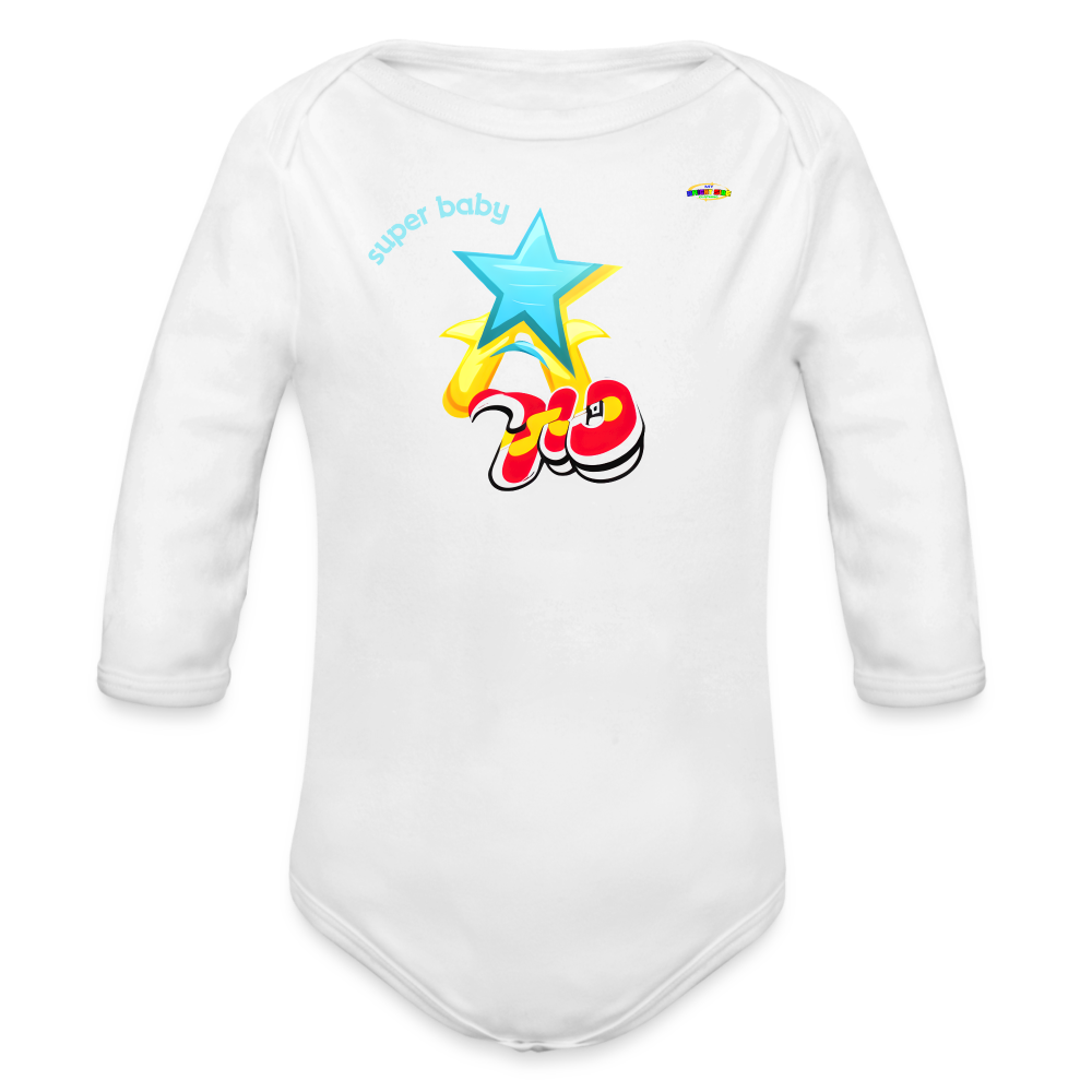 Super Baby Star Logo Organic Long Sleeve Baby Bodysuit-Mybrightsideclothing - white