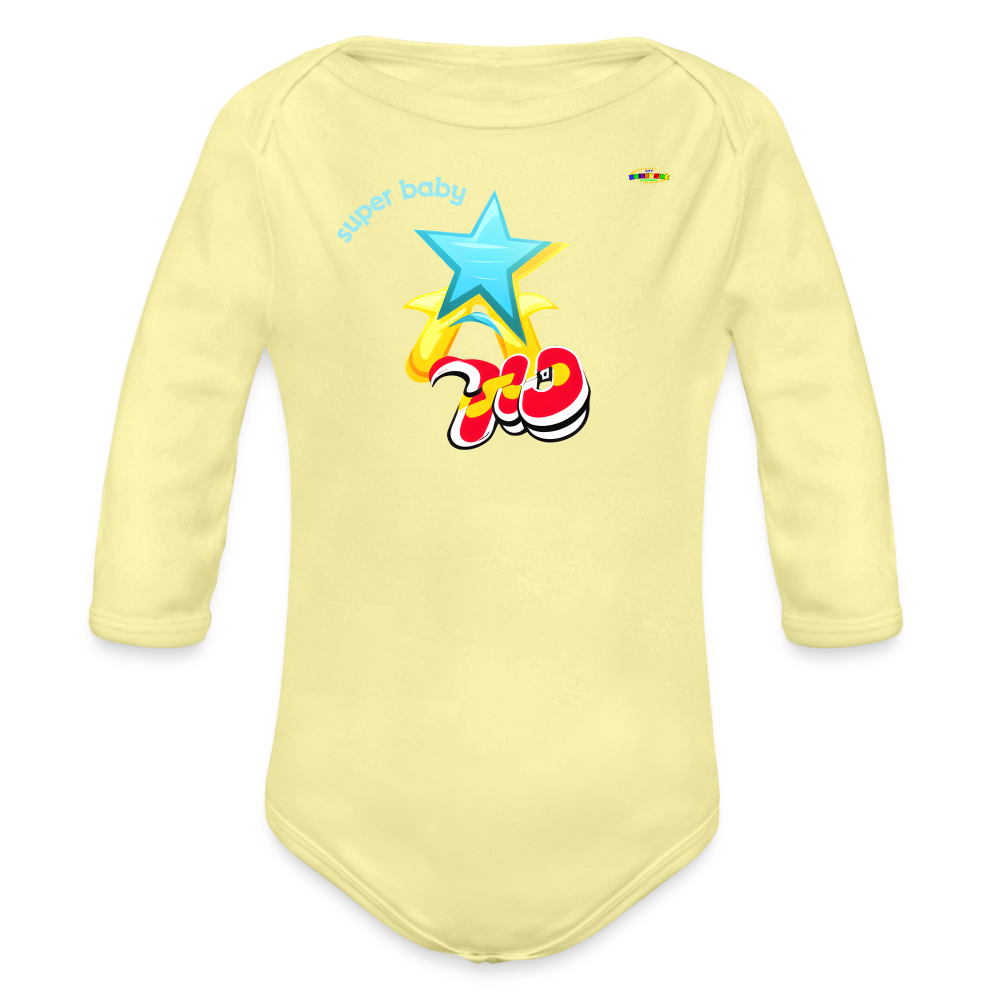 Super Baby Star Logo Organic Long Sleeve Baby Bodysuit-Mybrightsideclothing - washed yellow