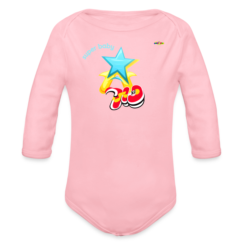 Super Baby Star Logo Organic Long Sleeve Baby Bodysuit-Mybrightsideclothing - light pink