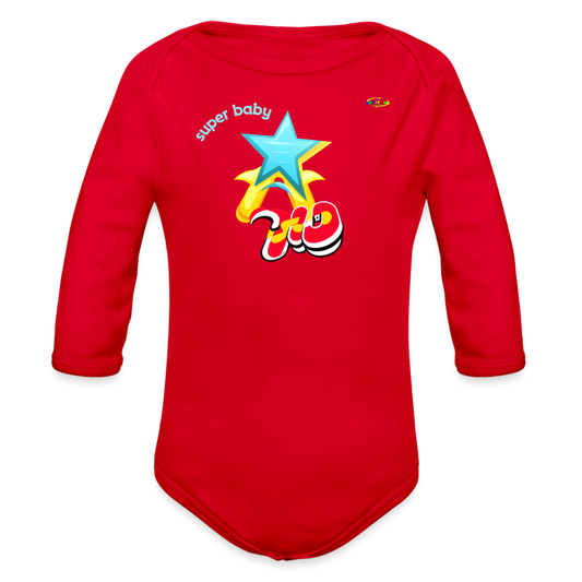 Super Baby Star Logo Organic Long Sleeve Baby Bodysuit-Mybrightsideclothing - red