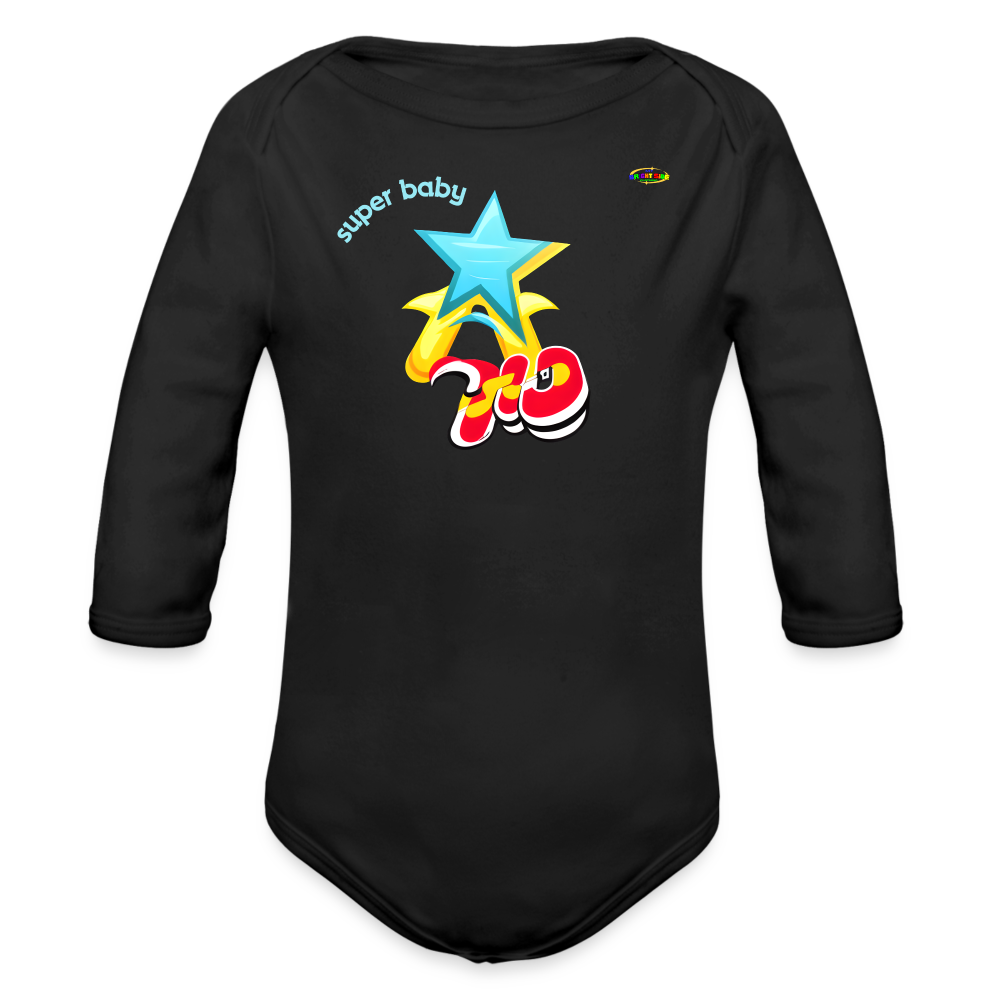 Super Baby Star Logo Organic Long Sleeve Baby Bodysuit-Mybrightsideclothing - black