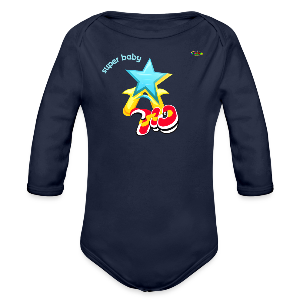 Super Baby Star Logo Organic Long Sleeve Baby Bodysuit-Mybrightsideclothing - dark navy