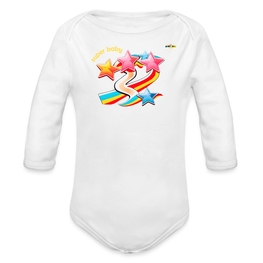 Super Baby Rainbow Star Organic Long Sleeve Baby Bodysuit-Mybrightsideclothing - white