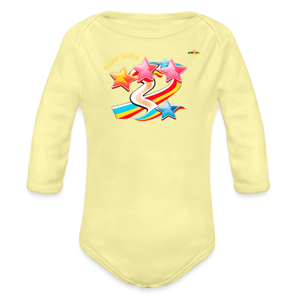 Super Baby Rainbow Star Organic Long Sleeve Baby Bodysuit-Mybrightsideclothing - washed yellow