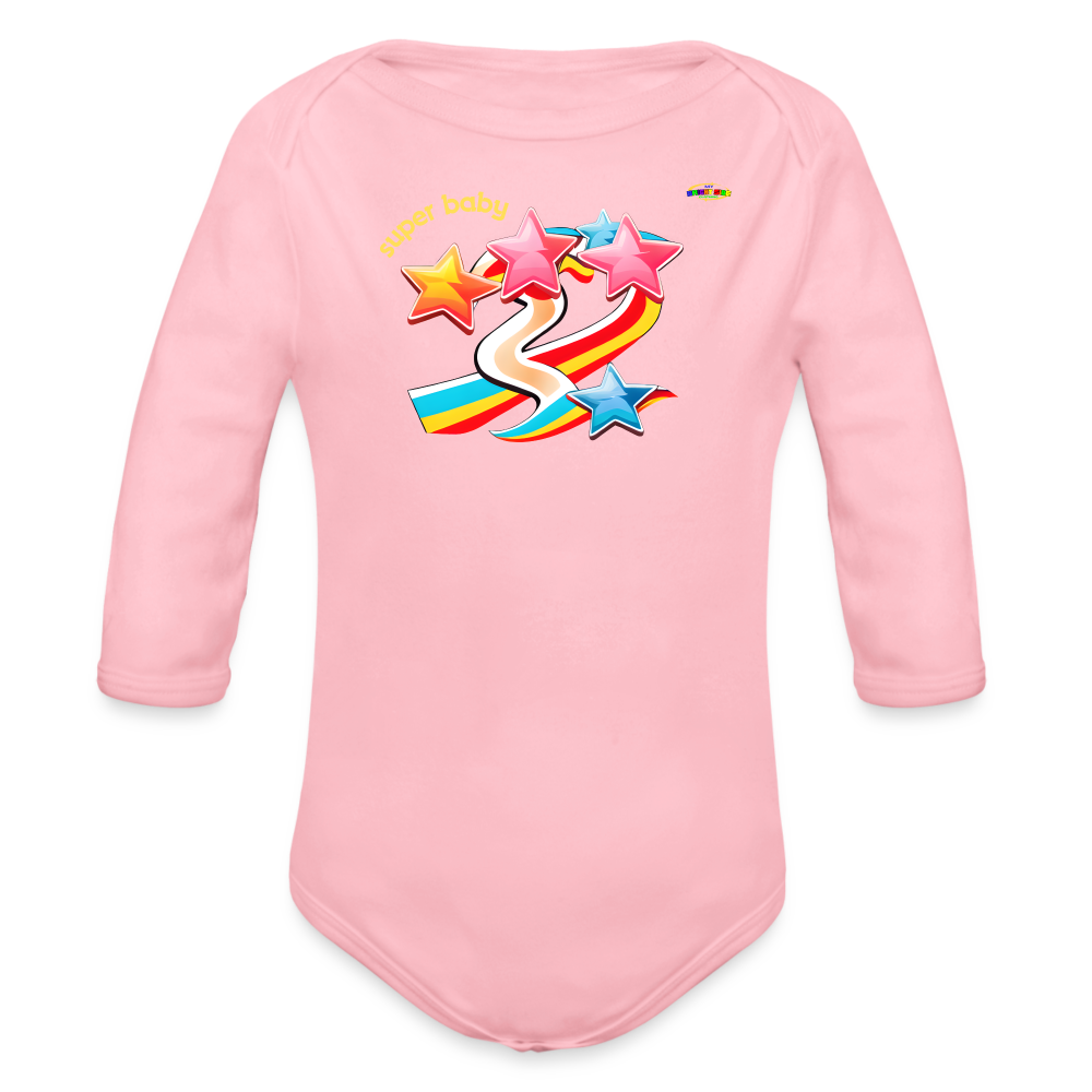 Super Baby Rainbow Star Organic Long Sleeve Baby Bodysuit-Mybrightsideclothing - light pink