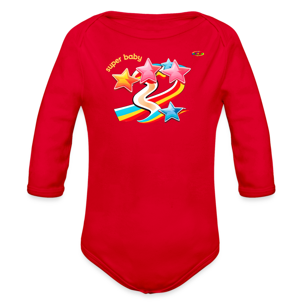 Super Baby Rainbow Star Organic Long Sleeve Baby Bodysuit-Mybrightsideclothing - red