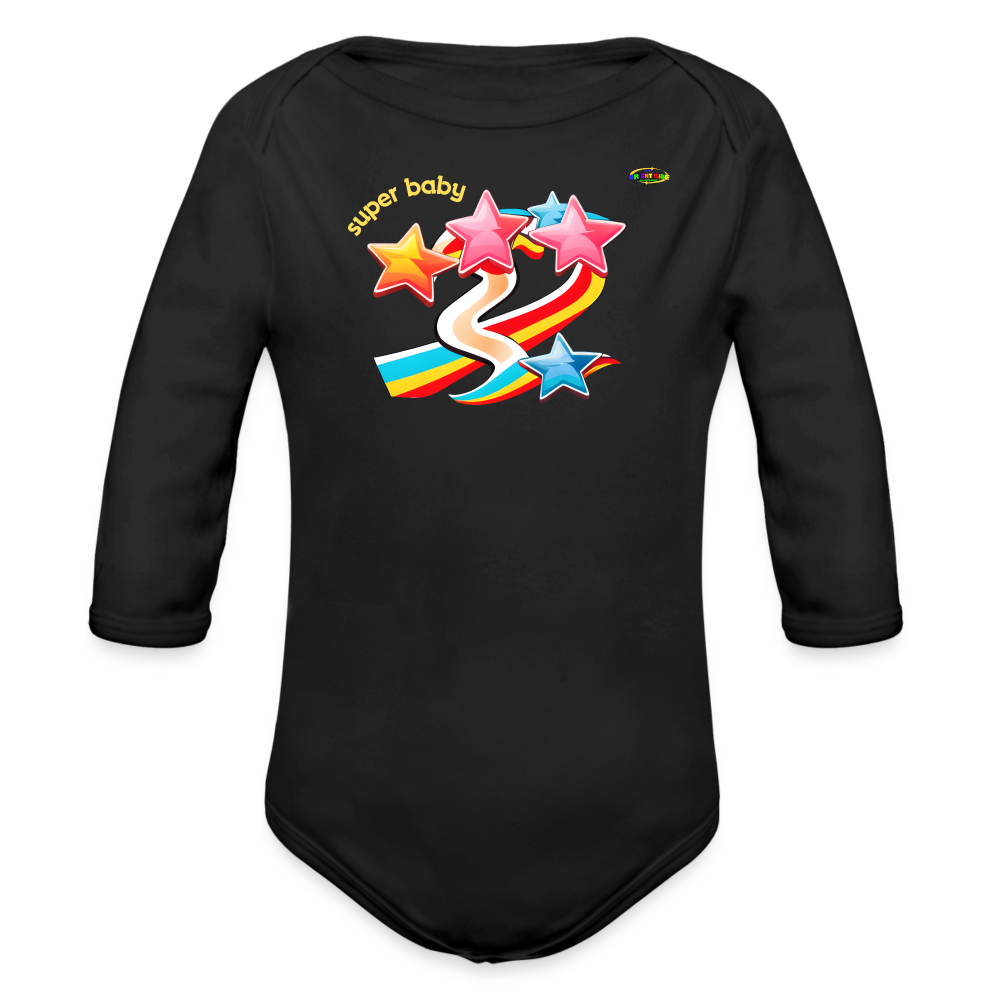 Super Baby Rainbow Star Organic Long Sleeve Baby Bodysuit-Mybrightsideclothing - black