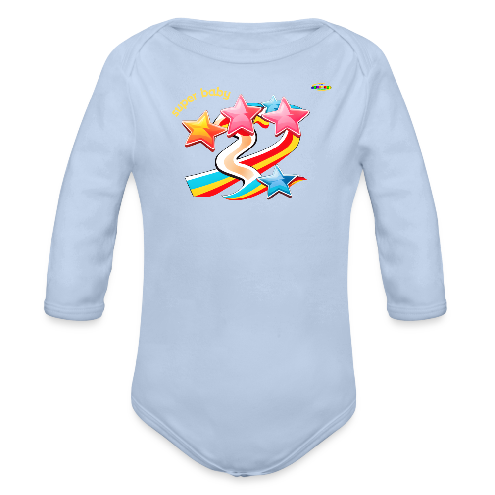 Super Baby Rainbow Star Organic Long Sleeve Baby Bodysuit-Mybrightsideclothing - sky