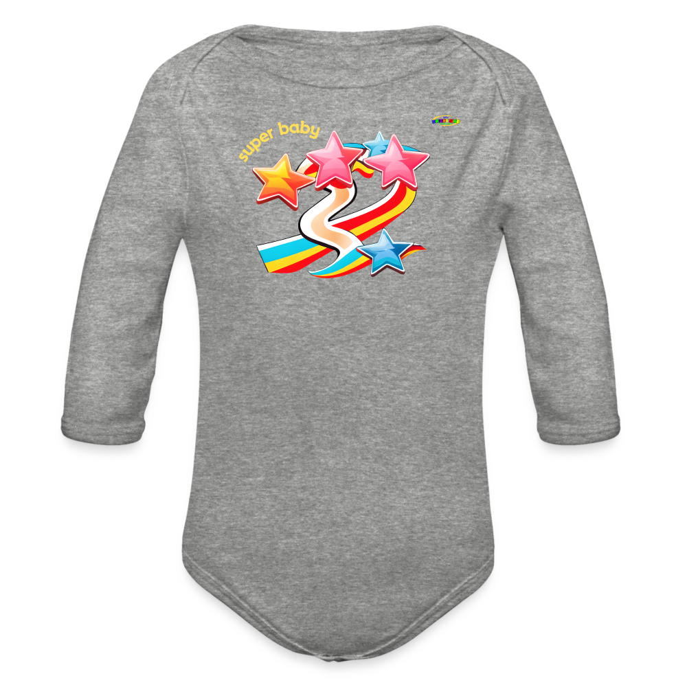 Super Baby Rainbow Star Organic Long Sleeve Baby Bodysuit-Mybrightsideclothing - heather grey