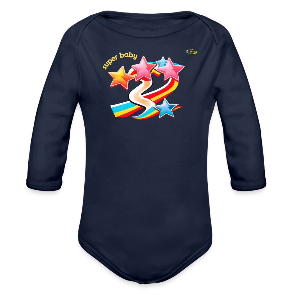 Super Baby Rainbow Star Organic Long Sleeve Baby Bodysuit-Mybrightsideclothing - dark navy