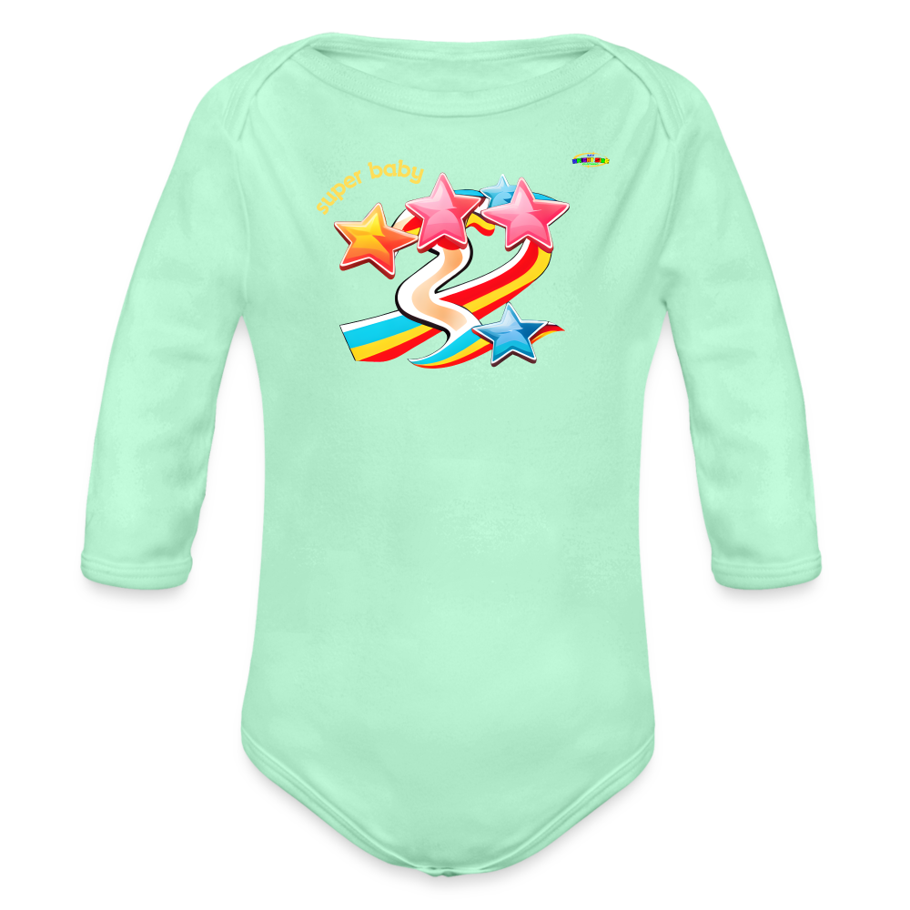 Super Baby Rainbow Star Organic Long Sleeve Baby Bodysuit-Mybrightsideclothing - light mint