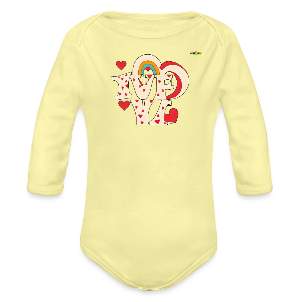 Here to Love Logo Organic Long Sleeve Baby Bodysuit-Mybrightsideclothing - washed yellow