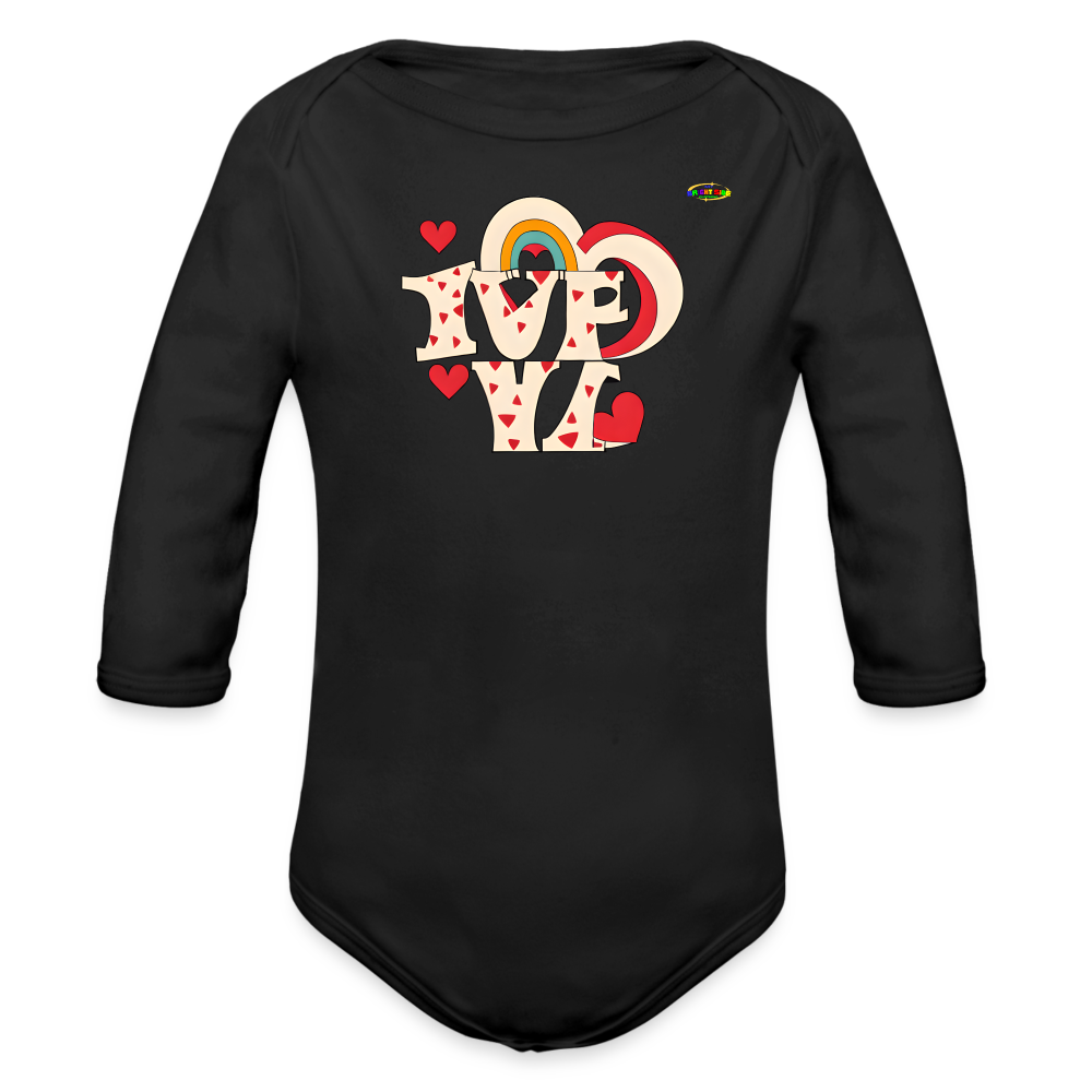 Here to Love Logo Organic Long Sleeve Baby Bodysuit-Mybrightsideclothing - black