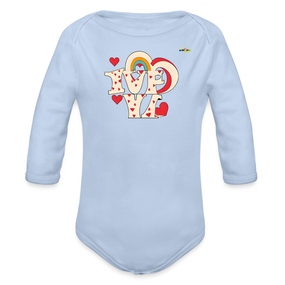 Here to Love Logo Organic Long Sleeve Baby Bodysuit-Mybrightsideclothing - sky