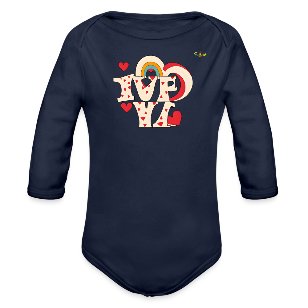 Here to Love Logo Organic Long Sleeve Baby Bodysuit-Mybrightsideclothing - dark navy