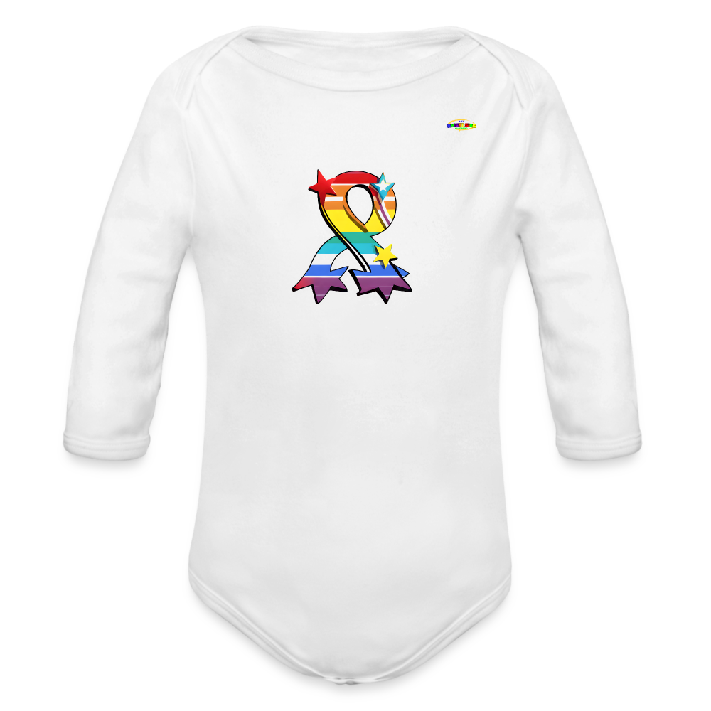 I crawl for kindness cute star rainbow ribbon Organic Long Sleeve Baby Bodysuit- -MyBrightSideClothing - white