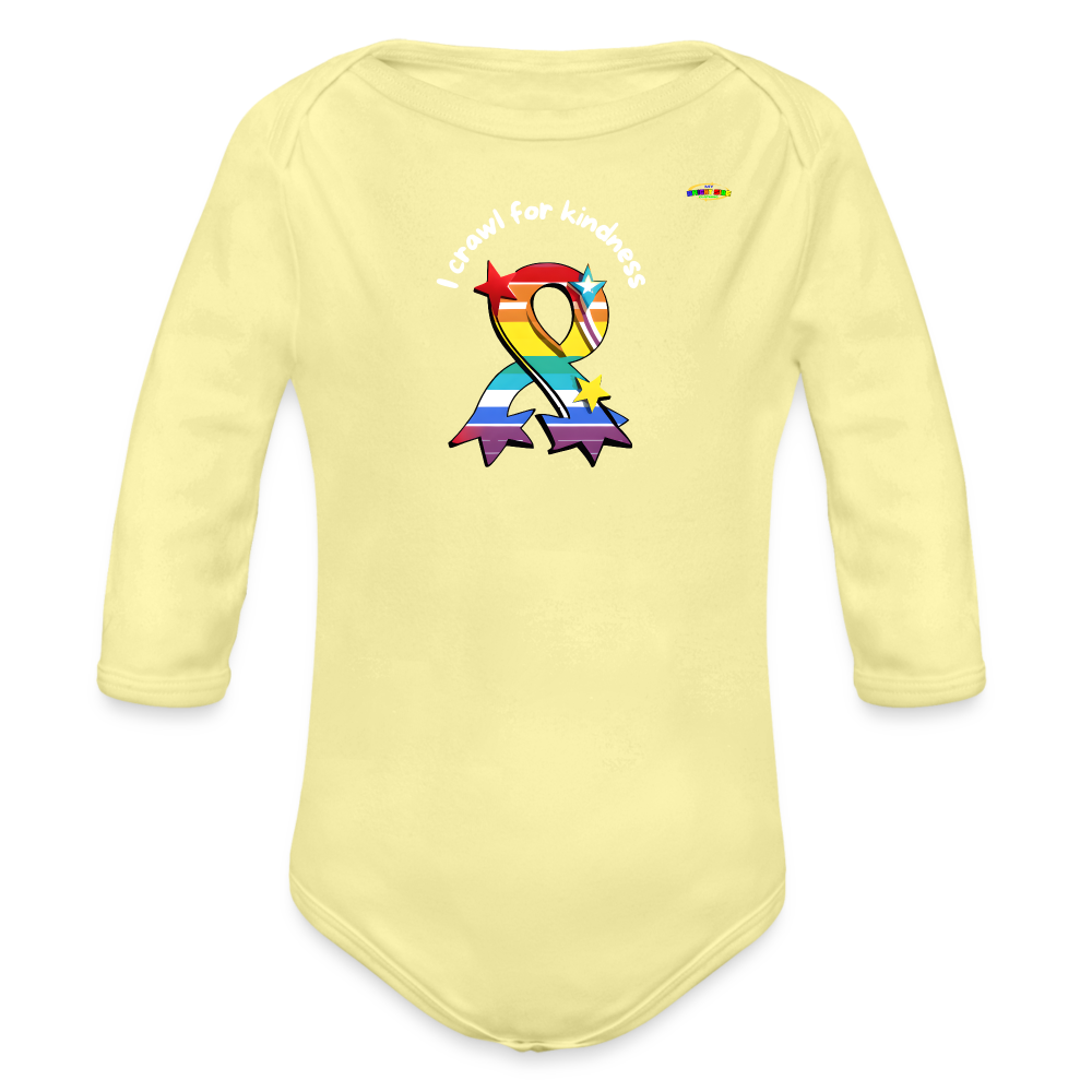 I crawl for kindness cute star rainbow ribbon Organic Long Sleeve Baby Bodysuit- -MyBrightSideClothing - washed yellow