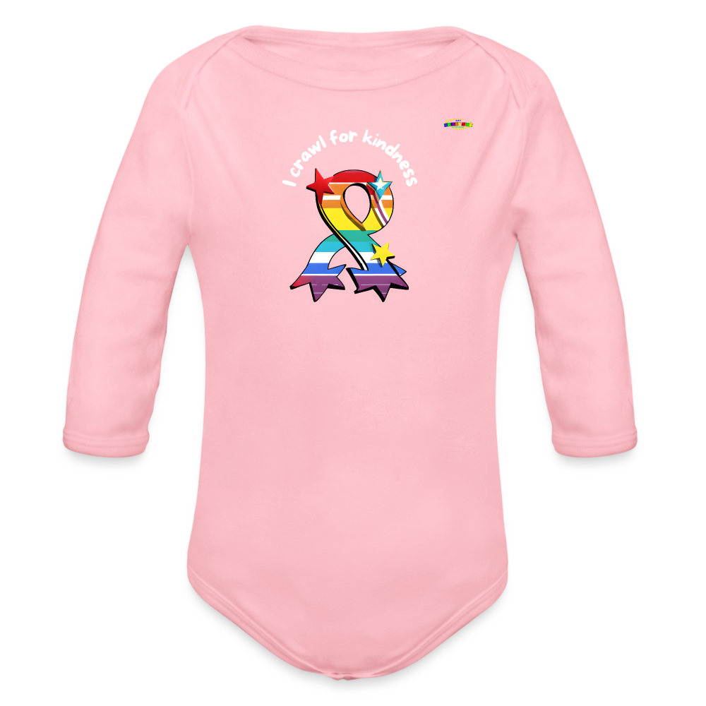 I crawl for kindness cute star rainbow ribbon Organic Long Sleeve Baby Bodysuit- -MyBrightSideClothing - light pink