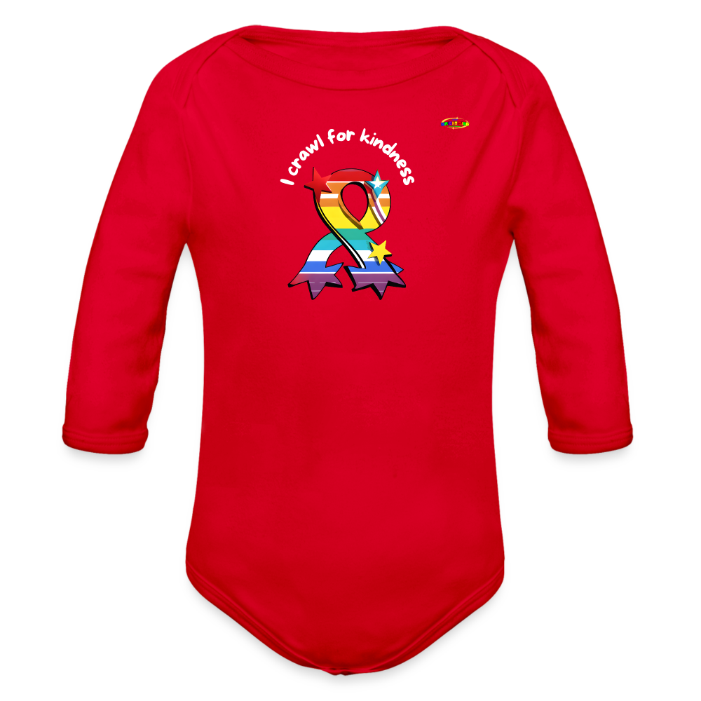 I crawl for kindness cute star rainbow ribbon Organic Long Sleeve Baby Bodysuit- -MyBrightSideClothing - red