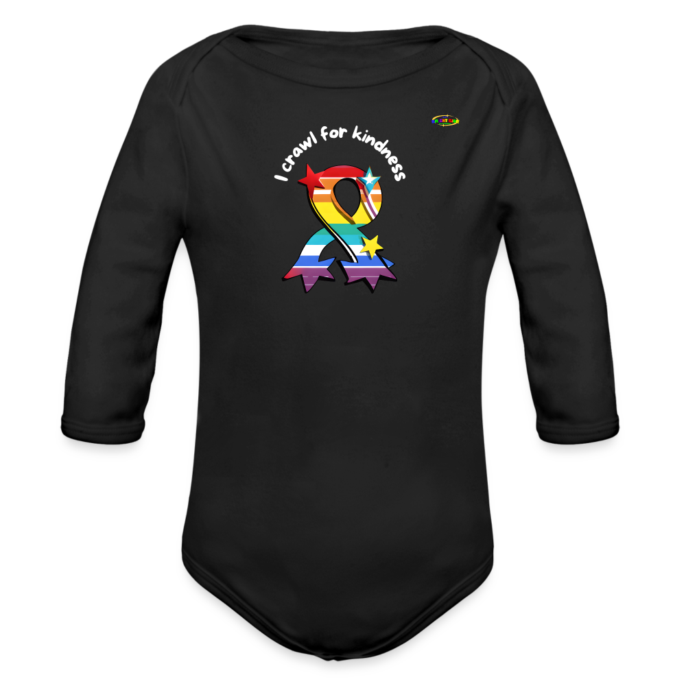 I crawl for kindness cute star rainbow ribbon Organic Long Sleeve Baby Bodysuit- -MyBrightSideClothing - black