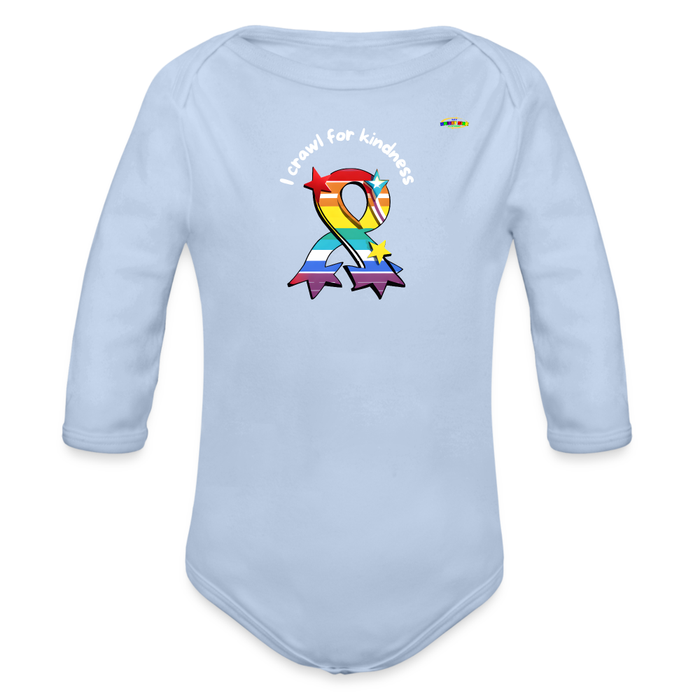 I crawl for kindness cute star rainbow ribbon Organic Long Sleeve Baby Bodysuit- -MyBrightSideClothing - sky