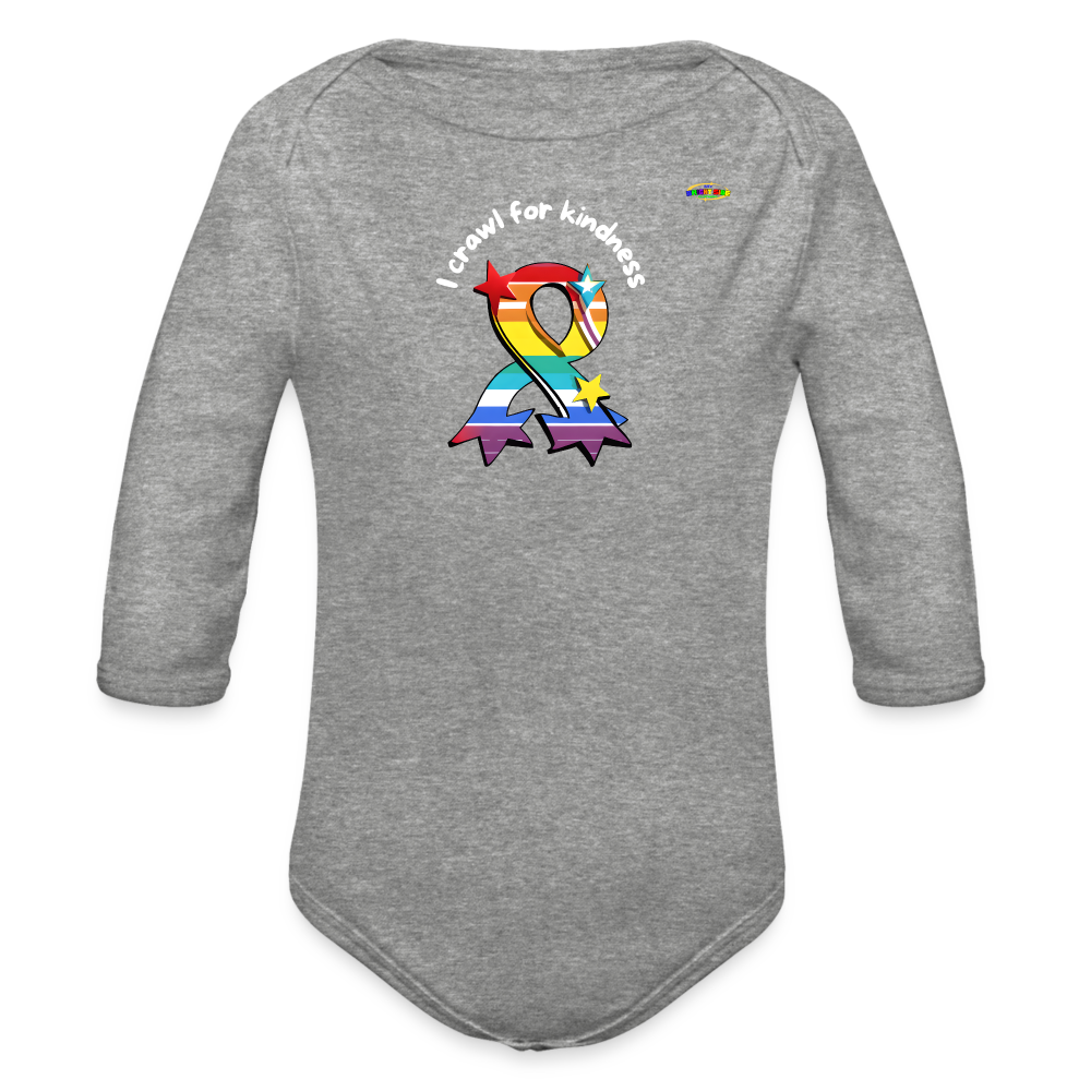 I crawl for kindness cute star rainbow ribbon Organic Long Sleeve Baby Bodysuit- -MyBrightSideClothing - heather grey