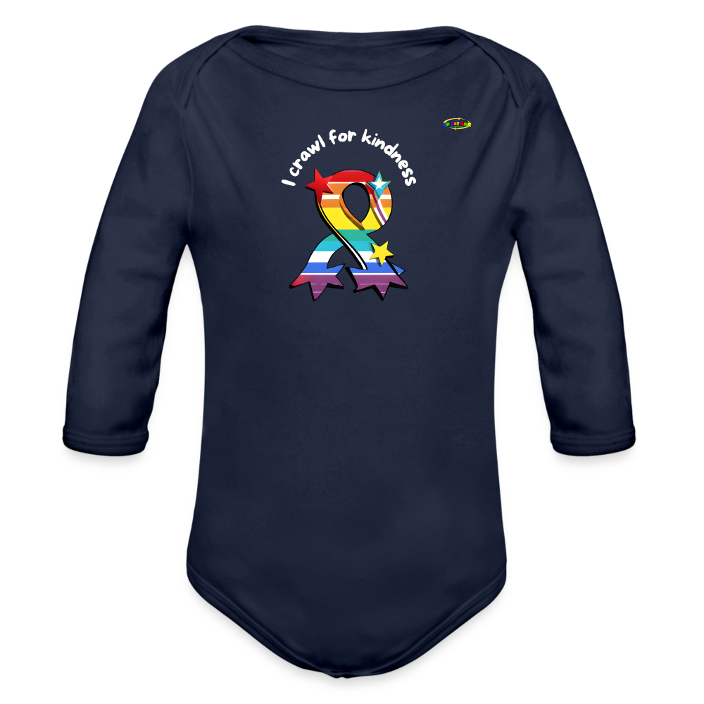 I crawl for kindness cute star rainbow ribbon Organic Long Sleeve Baby Bodysuit- -MyBrightSideClothing - dark navy