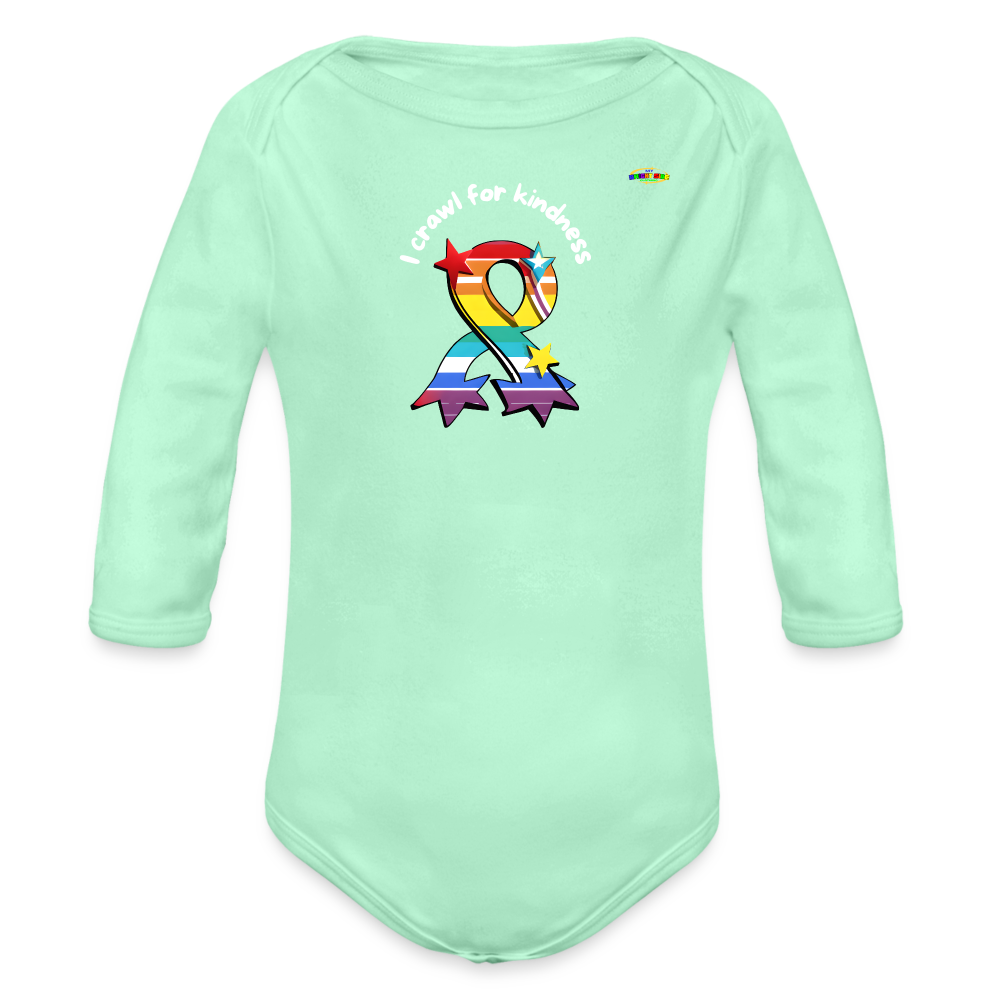 I crawl for kindness cute star rainbow ribbon Organic Long Sleeve Baby Bodysuit- -MyBrightSideClothing - light mint