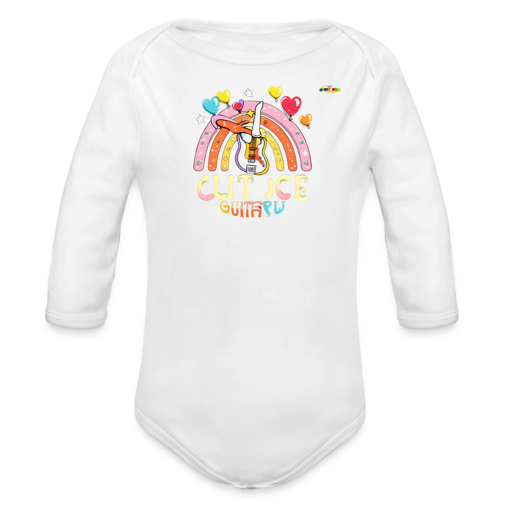 Cute Pastel Rainbow Guitar Organic Long Sleeve Baby Bodysuit- -MyBrightSideClothing - white