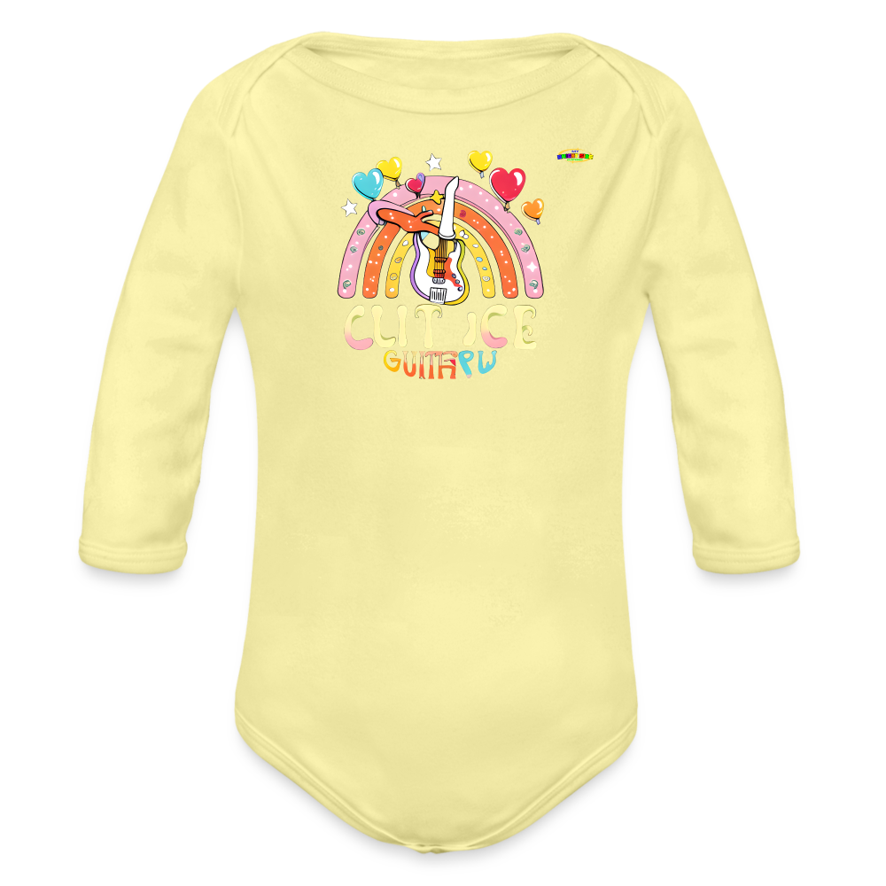 Cute Pastel Rainbow Guitar Organic Long Sleeve Baby Bodysuit- -MyBrightSideClothing - washed yellow