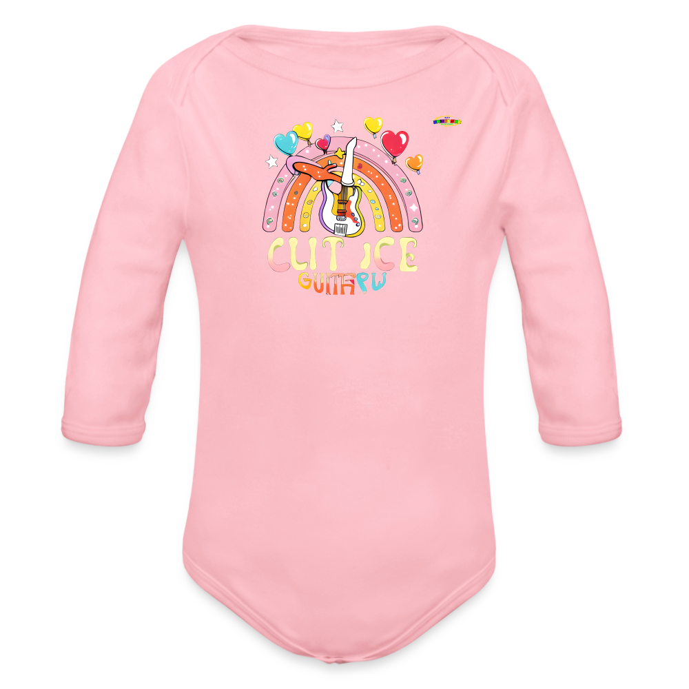 Cute Pastel Rainbow Guitar Organic Long Sleeve Baby Bodysuit- -MyBrightSideClothing - light pink