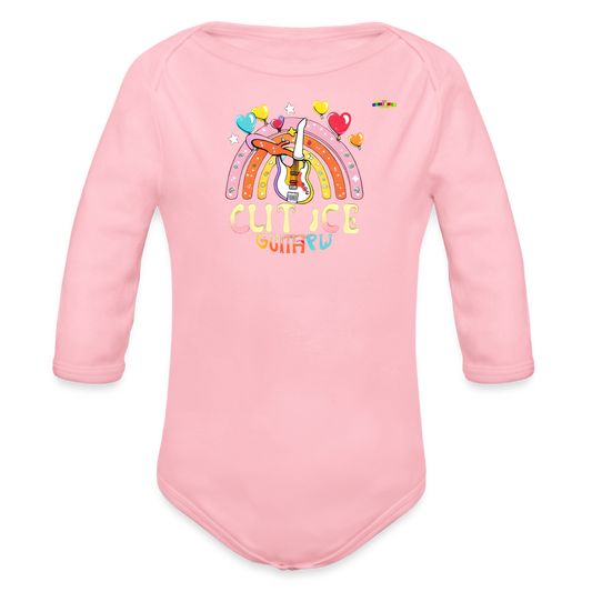 Cute Pastel Rainbow Guitar Organic Long Sleeve Baby Bodysuit- -MyBrightSideClothing - light pink