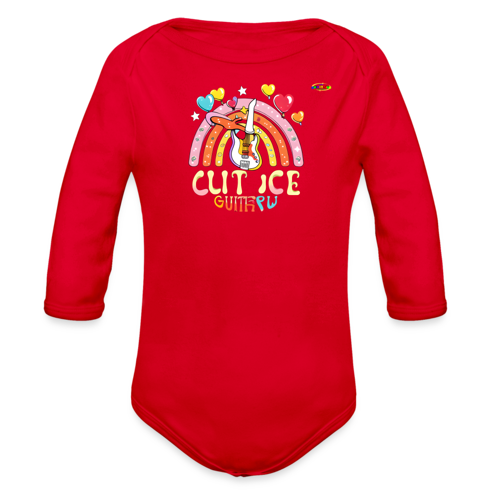 Cute Pastel Rainbow Guitar Organic Long Sleeve Baby Bodysuit- -MyBrightSideClothing - red