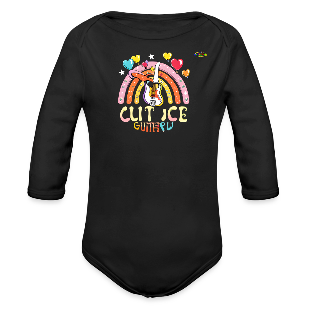 Cute Pastel Rainbow Guitar Organic Long Sleeve Baby Bodysuit- -MyBrightSideClothing - black