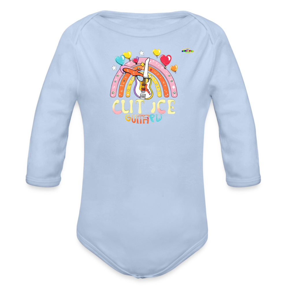 Cute Pastel Rainbow Guitar Organic Long Sleeve Baby Bodysuit- -MyBrightSideClothing - sky